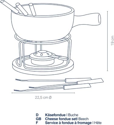 Набір для фондю Kela Käsefondue Set 10tlg, керамічний фондю на 6 осіб NATURA, з підставкою для пальників, виделки та тримач для виделок