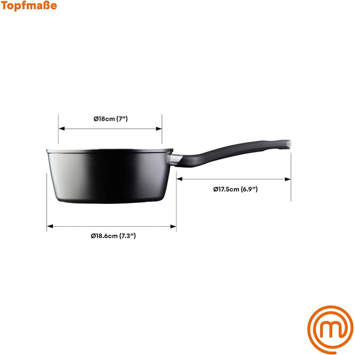 Каструля MasterChef з антипригарним покриттям, скляна кришка, ергономічні ручки, для всіх типів плит, індукція, 18 см, Essentials