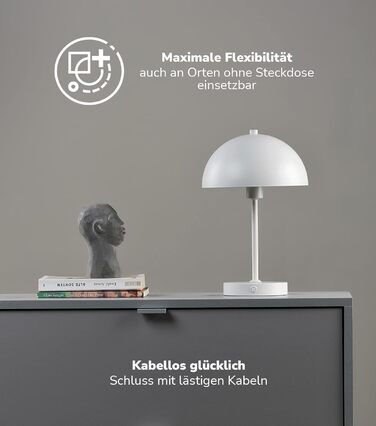 mokebo LED настільна лампа бездротова, акумуляторна, димована, USB-C, вінтажна квіткова лампа-гриб, нічник з білого металу з батареєю, тепле біле світло