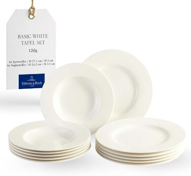 Набір столового посуду vivo by Villeroy & Boch Basic White, 12 предметів, білий, порцеляна, для 6 осіб, тарілки, супові та обідні, підходить для посудомийної машини, преміум-якість