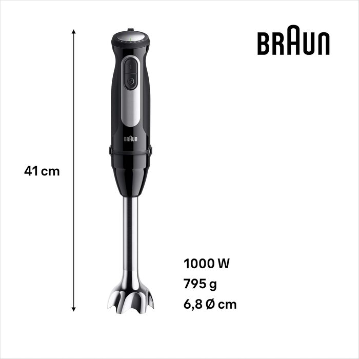 Блендер занурювальний Braun MultiQuick 5 MQ 50236 (2024) – 1000 Вт, нержавіюча сталь, 21 швидкість + Turbo, EasyClick, SplashControl, набір насадок