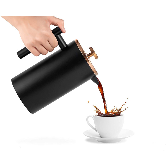 French Press MaxMiuly: Френч-прес для кави, 0,35 л, нержавіюча сталь, з подвійними стінками та 2 фільтрами (2 чашки)