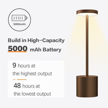 Бездротові LED настільні лампи Hapfish, 2 шт., 5000 мАг, алюмінієві, диммовані, 3 колірні температури, сенсорне керування, для дому та вулиці, нічник, для тераси, столу, бару, колір коричневий