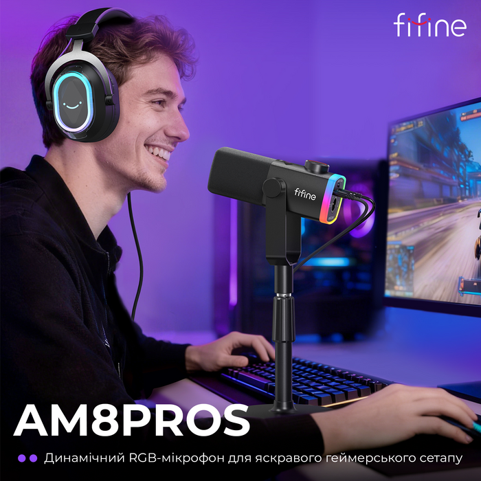 Мікрофон динамічний Fifine AM8PROS XLR/USB Black