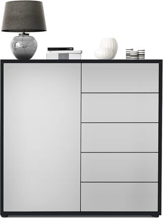 Комод Vladon Ben V2, 1 дверцята, 5 шухляд, чорний матовий/світло-сірий, 79x74x36 см, виробництво Німеччина