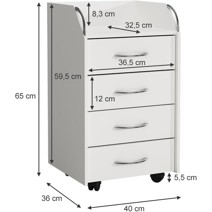 Роликовий контейнер Vicco Gwendolyn, білий, 40 x 36 см, з 4 висувними ящиками