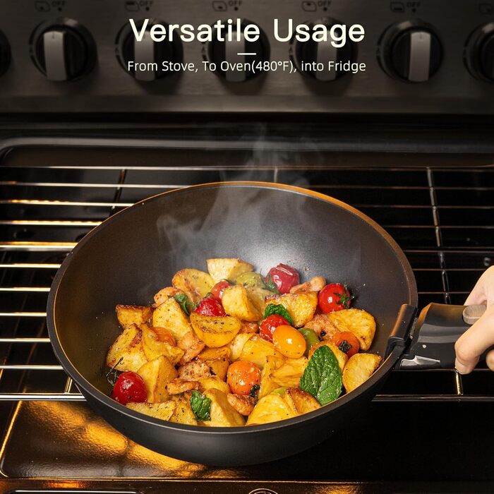 Набір посуду Astercook 21 предмет: каструлі та сковороди з керамічним антипригарним покриттям, знімні ручки, для індукції, духовки, кемпінгу, чорний