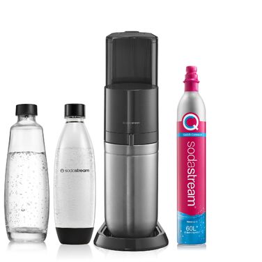 Сифон для газування води SodaStream Duo, з пластиковою пляшкою 1 л (BPA-free), скляним графином 1 л та циліндром CO2 на 60 л (швидке підключення), чорний