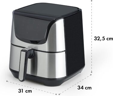 Аерофритюрниця Klarstein Aero Vital Deluxe, 1700 Вт, 5,4 л, з LCD-дисплеєм, 8 програм, з термостатом і таймером, нержавіюча сталь, срібляста, економна