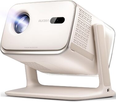 Aurzen Boom Mini 4-в-1 Smart Beamer з Google TV, 4K, проєктор для дому та на вулицю, 20W Dolby Audio, 500 ANSI, ToF автофокус, корекція трапеції, Wi-Fi/Bluetooth, підтримка смартфонів (кремовий)