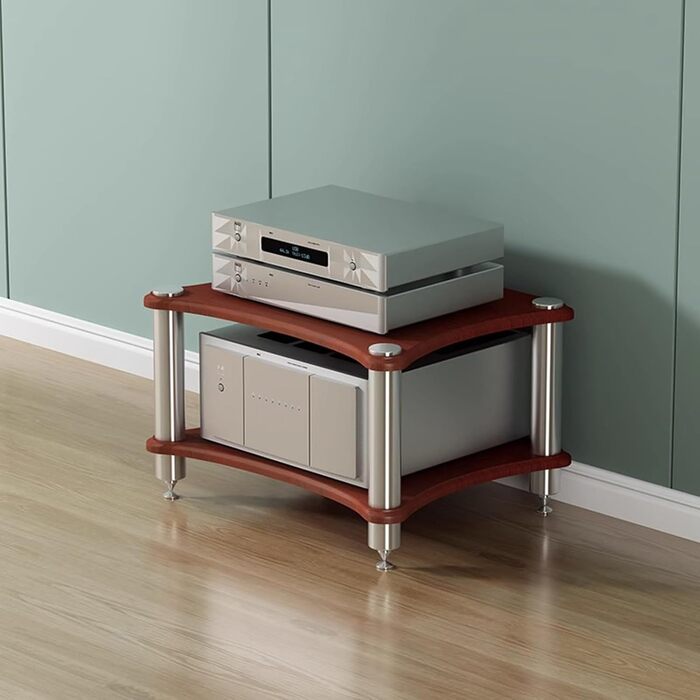 Стойка для аудіо HiFi Regal, 2-ярусна, для AV-медіа, медіа-стійка, TV-стійка, меблевий центр, стійка для платівок для підсилювача (2-рівнева, темне дерево)