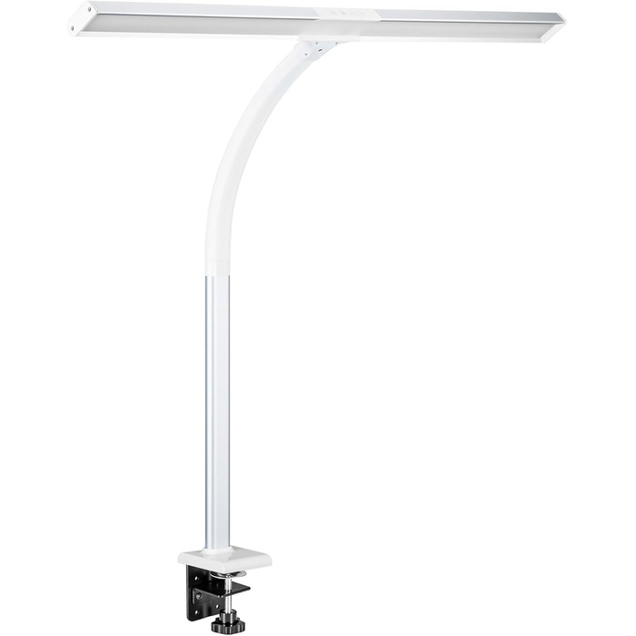 FeinTech LTL00320E Велика LED настільна лампа 80 см, димована, з прищіпкою, біло-срібляста