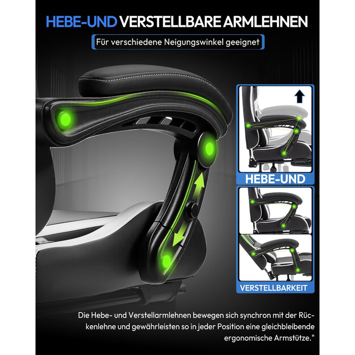 Ігрове крісло Dowinx Ergonomic Gaming Chair з підставкою для ніг, біле, витримує до 150 кг, з регульованими підлокітниками для ПК та офісу