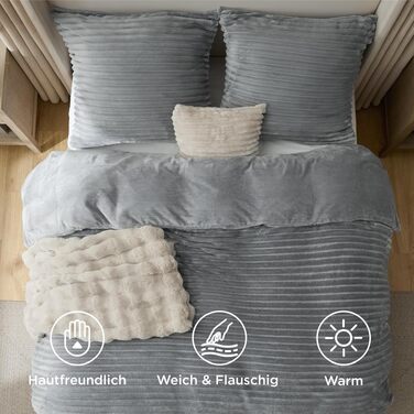 Комплект фланелевої постільної білизни BEDSURE, 3-4 предмети, сірий колір, розмір 200x200 см / 135x200 см