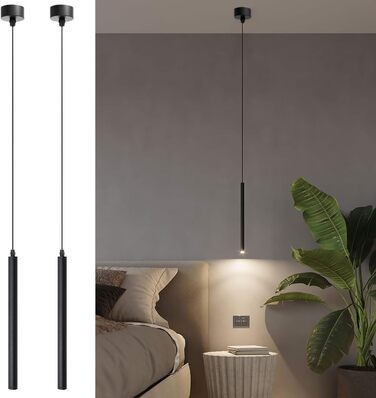Світильник підвісний ACMHNC LED, 2 шт, циліндричний, чорний, для спальні, тумбочки, вітальні, сучасна регульована лампа, тепле біле світло, 30 см