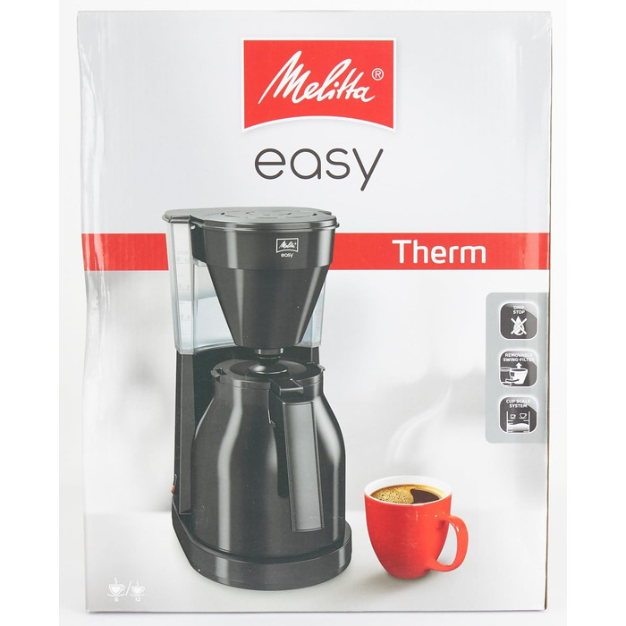 Кавоварка Melitta Easy Therm з термокувшином, фільтраційна, до 8 чашок, чорна, з функцією захисту від капання