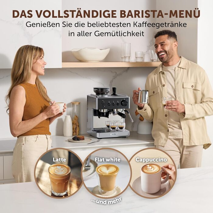 Кавомашина Breville Barista Slimline VCF185X: еспресо, капучино, лате - срібляста, з вбудованим капучинатором, 15 бар