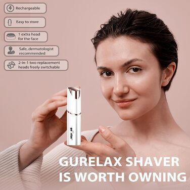 Електричний тример для обличчя для жінок guRelax Face Gen 3 Pro 2024, з підсвічуванням, для видалення волосся, брів, пушку, 2 змінні насадки, білий