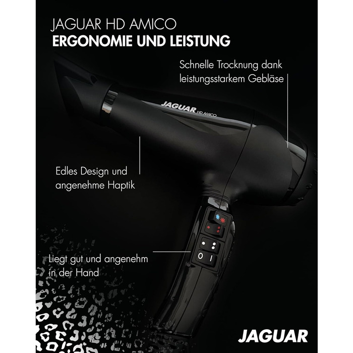 Професійний фен JAGUAR HD AMICO з потужним мотором, холодним обдувом і налаштуванням температури для укладки волосся