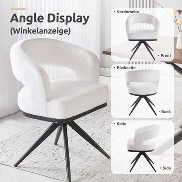 Набір обідніх стільців для їдальні, обертання 360°, автоматичне повернення, металевий каркас, білий (2 шт.)
