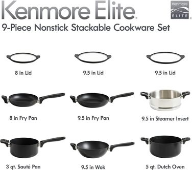 Набір посуду Kenmore Elite Andover з кованого алюмінію з антипригарним покриттям, блакитний Glacier Blue, 10 предметів