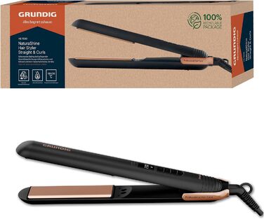Випрямляч для волосся GRUNDIG Naturashine HS 7030, іонний, керамічний, 6 режимів, 130–230°C, захист волосся, чорний/рожеве золото
