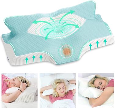 Ортопедична подушка Elviros з memory foam для тих, хто спить на боці, з підтримкою шиї, проти болю в шиї та плечах, 64 x 12,5/10,5 x 38 см