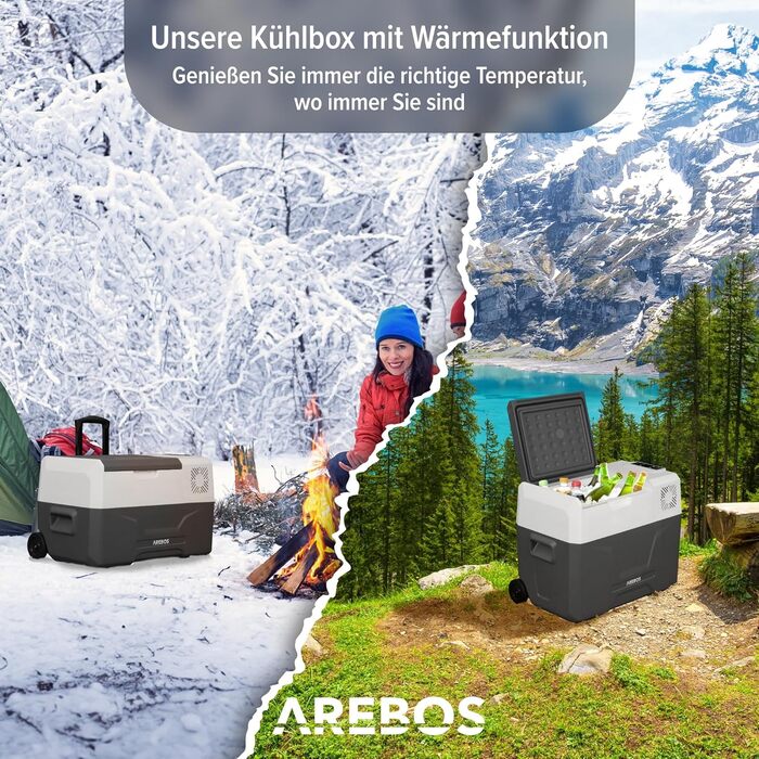Автомобільний компресор-холодильник Arebos 39л з колесами: Електрична морозильна камера з APP, USB, -20°C (12/24V, 230V) для авто, кемпінгу, човна