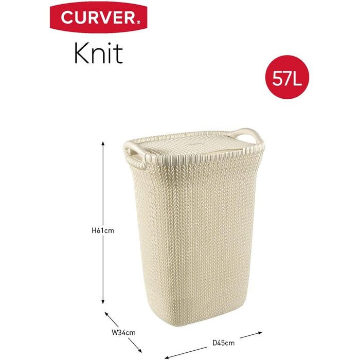 Кошик для білизни Curver KNIT 57 л, 45.2x34.1x61.4 см, білий Oasis, пластик