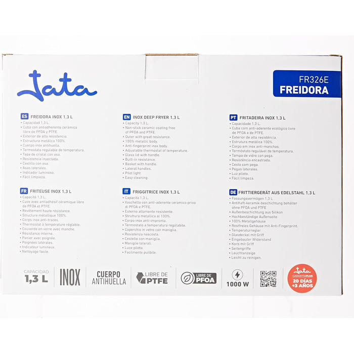 Фритюрниця Jata FR326E, 1000 Вт, 1.3 л, чорна/срібляста