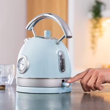 Електрочайник Cecotec ThermoSense 420, 1,8 л, 2200 Вт, з температурним індикатором, нержавіюча сталь, 360° база, вінтажний стиль, блакитний