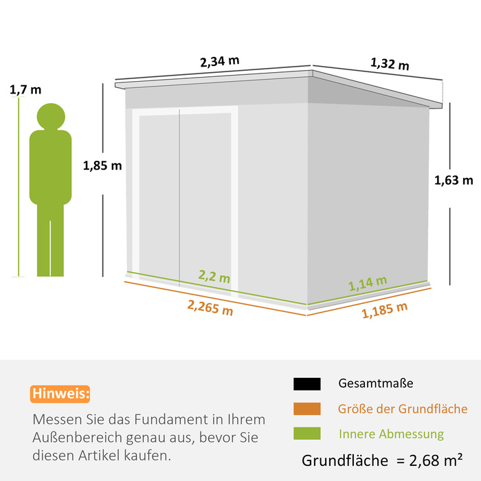 Металевий сарай Metall Gerätehaus 2,68 м², з замком, з 3 дверима, вентиляція, похилий дах, з рукавичками