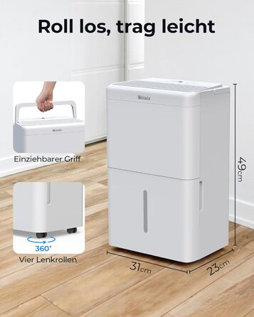 Електричний осушувач повітря 12L для підвалу та кімнат, тиха робота 35dB, фільтр, шланг 1м, таймер, 10 років гарантії (20л/день)