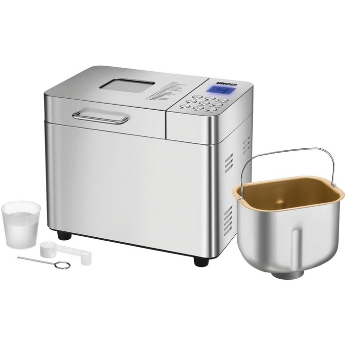 Хлібопіч Unold Backmeister Edel 68456, 550 Вт, 750-1000 г, керамічне покриття, 16 програм, для хліба, джему, тіста, LCD-дисплей, нерж. сталь