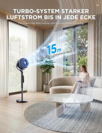 Вентилятор підлоговий Midea FS40-23MR з пультом, 3 швидкості, телескопічна висота, поворот 90°, чорний