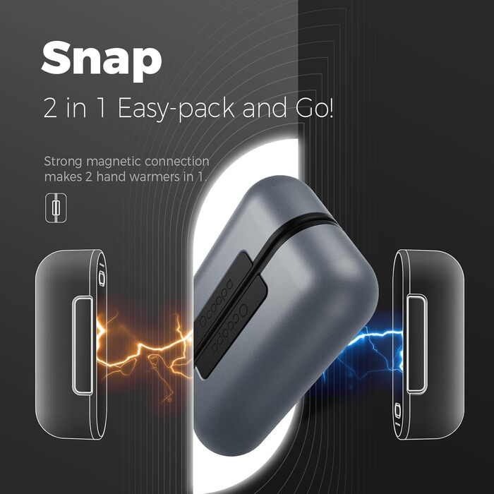 Електричні грілки для рук OCOOPA MagTwins, 10000 mAh, 2 шт., 4 режими нагріву, USB Powerbank для зими, сірий колір