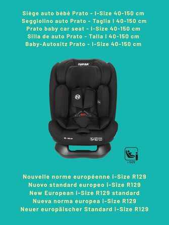Автокрісло Nania Prato I-Size, 40-150 см, від народження до 12 років, з регульованою підголівником та поперековою підтримкою