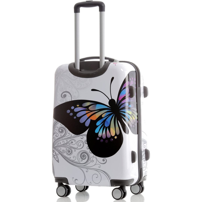 Набір дорожніх валіз BEIBYE Butterfly 2060 з TSA-замком, 4 предмети: XL (75см), L (66см), M (56см) та косметичка (S), міцний пластик