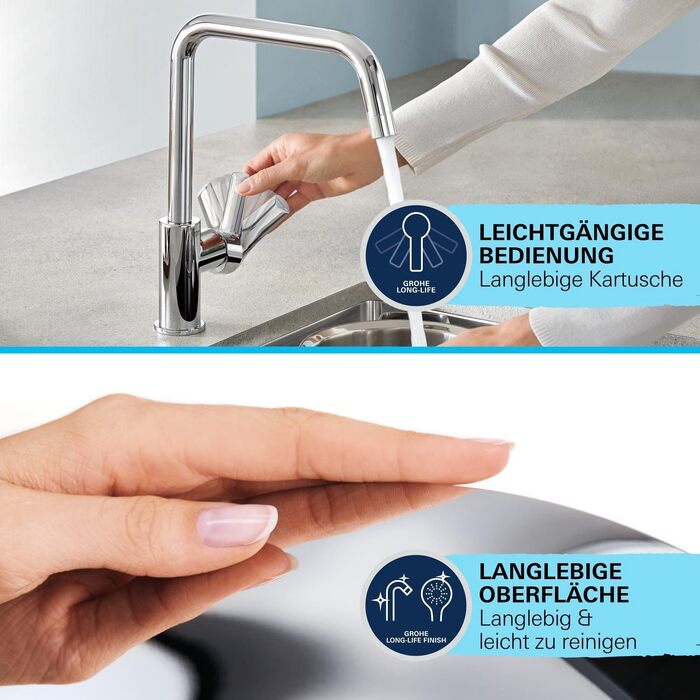Змішувач кухонний GROHE StartEdge з високим виливом, поворотний на 360°, хромований (30529001)