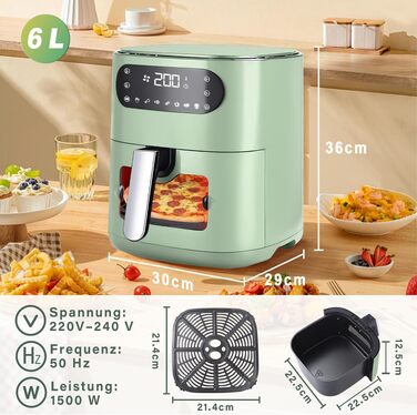 Аерофритюрниця Citybee XXL 10L (5L+5L) з двома камерами та вікном, Dual Zone Airfryer 2200W, сенсорне керування, таймер 24г, зелена