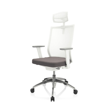 Офісне крісло / Крісло з поворотним механізмом ASPEN WHITE PRO з сітчастою спинкою (прозорий матеріал) / сіре сидіння hjh OFFICE