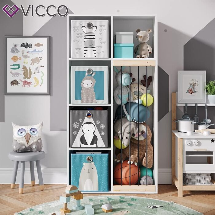 Дитяча полиця Vicco Marvin, біла, 72x143 см, з 4 складаними коробами, Опція 2