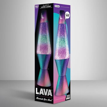 Лавова лампа Lava Original Polar Glimmer, 36.8 см — сріблястий блиск, багатоколірна підсвітка, декоративний нічник для дому