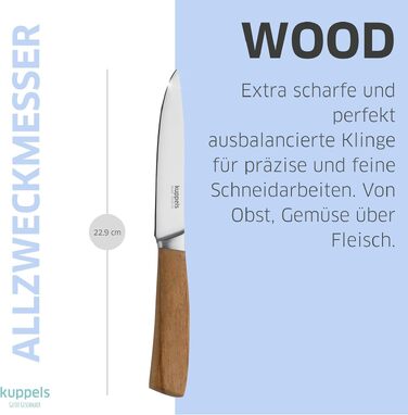 Набір кухонних ножів Kuppels WOOD з підставкою з дерева акації, загартована сталь, 3 предмети