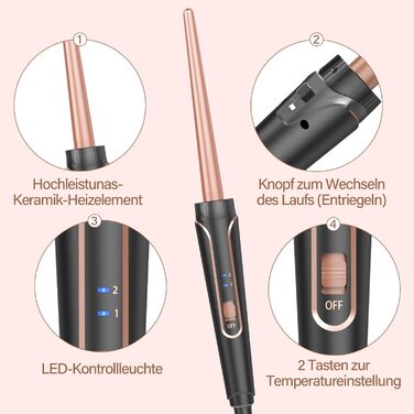 Набір для завивки волосся BESTOPE PRO 5-в-1 з LED-дисплеєм: 3 насадки, регулювання температури, швидкий нагрів, рукавичка, кліпси, рожеве золото