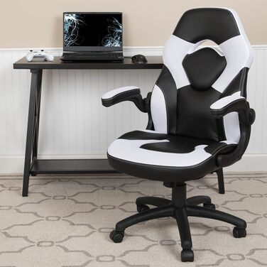Ігрове крісло Flash Furniture X10, ергономічне, з регульованою спинкою, для комп'ютера і геймінгу, LeatherSoft, біло-чорне