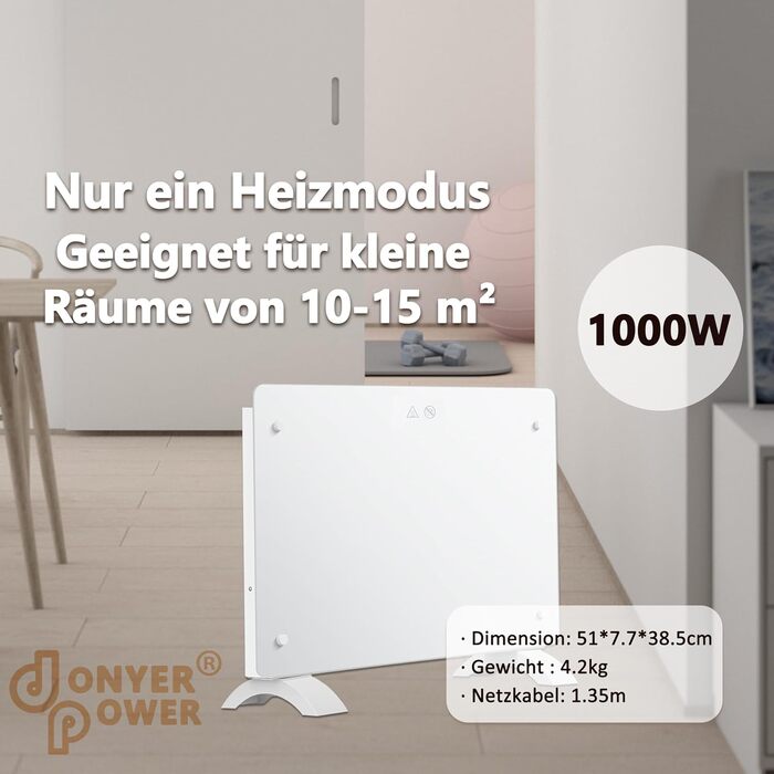 Конвектор DONYER POWER 2500W з Wi-Fi, 24h таймер, керування від пульта, скло, настінний/підлоговий