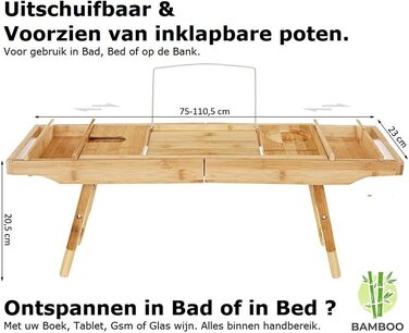 Бамбукова полиця для ванни та сніданковий столик Decopatent 2 в 1 з розкладними ніжками