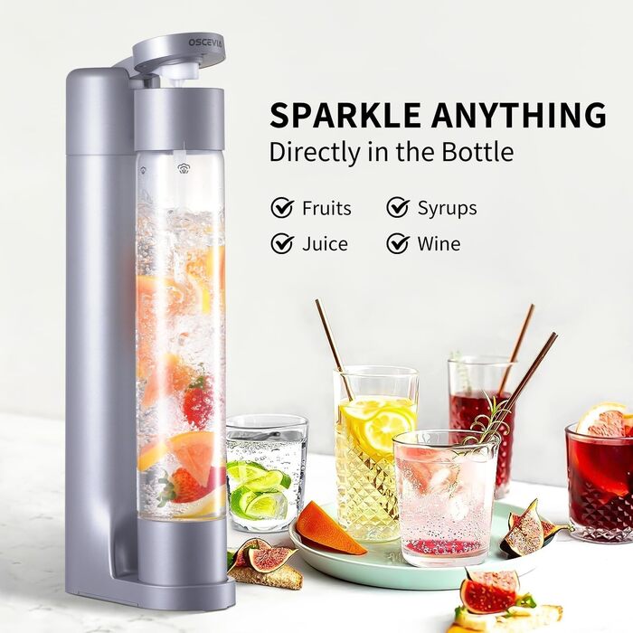 Сифон для газування води Seltzer, домашній содомакер з 2 BPA-free пляшками по 1 л, сумісний з балонами CO2 60 л (сірий)