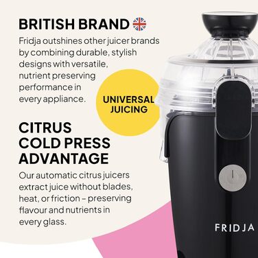 Citrus-прес електричний Fridja F800 Premium для апельсинів та лимонів, нержавіюча сталь, 400 мл, 50 Вт, чорний